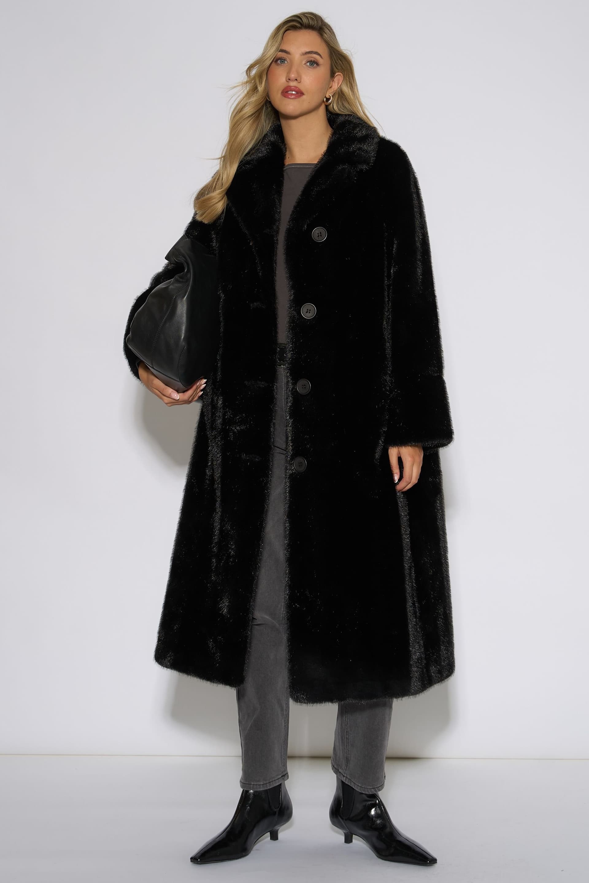 Gini London Gini London Women's Black 2 Tone Maxi Faux Fur Coat Jacket