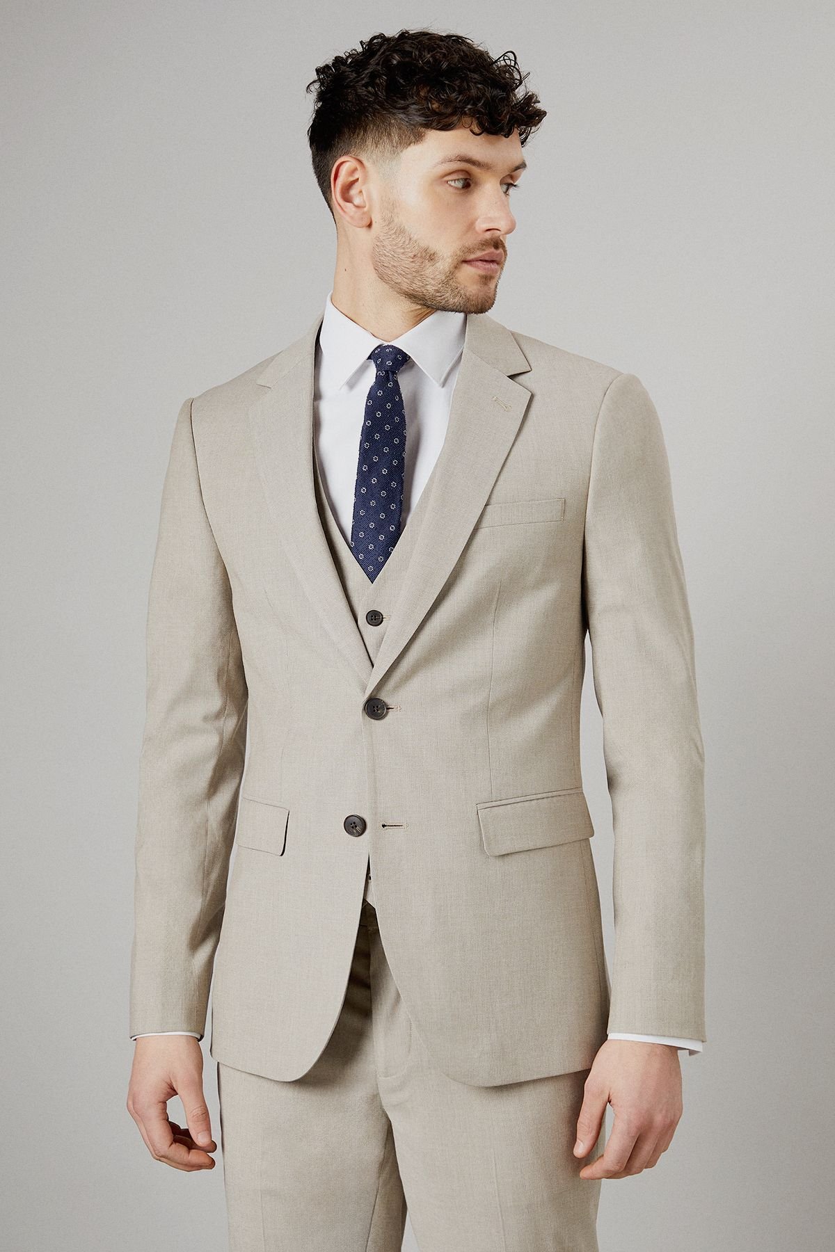 Burton Burton Men's Neutral Textured Slim Fit Suit Jacket - 2