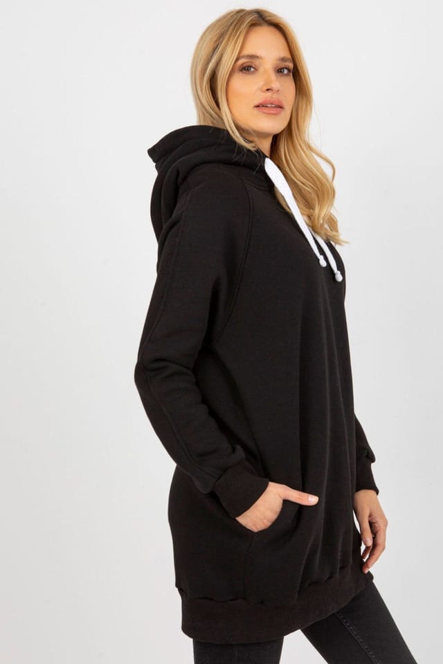 Love Lace Love Lace Women's Long Cotton Polyester Hoodie with Hidden Pockets in Black - 2