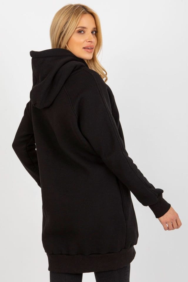 Love Lace Love Lace Women's Long Cotton Polyester Hoodie with Hidden Pockets in Black - 3