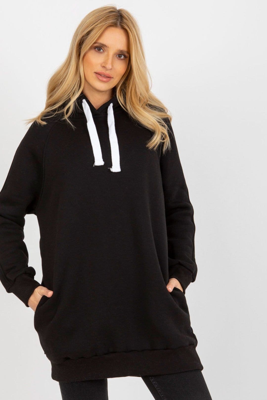 Love Lace Love Lace Women's Long Cotton Polyester Hoodie with Hidden Pockets in Black - 4