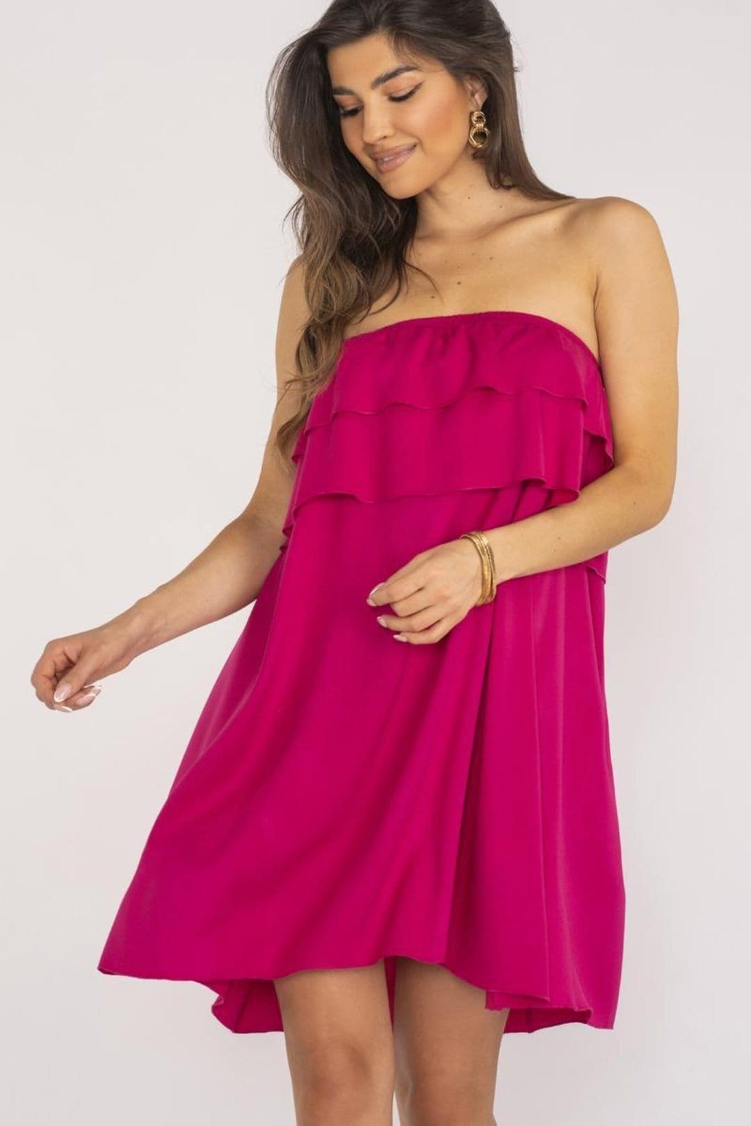 Love Lace Pink Shoulder Frill Trapeze Sundress