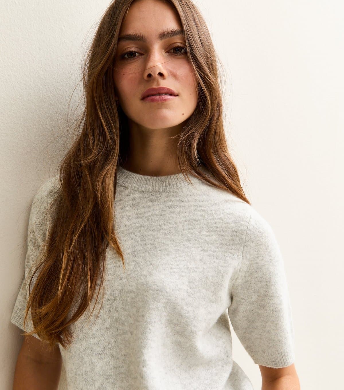 New Look New Look Light Grey Knit Crew Neck Top