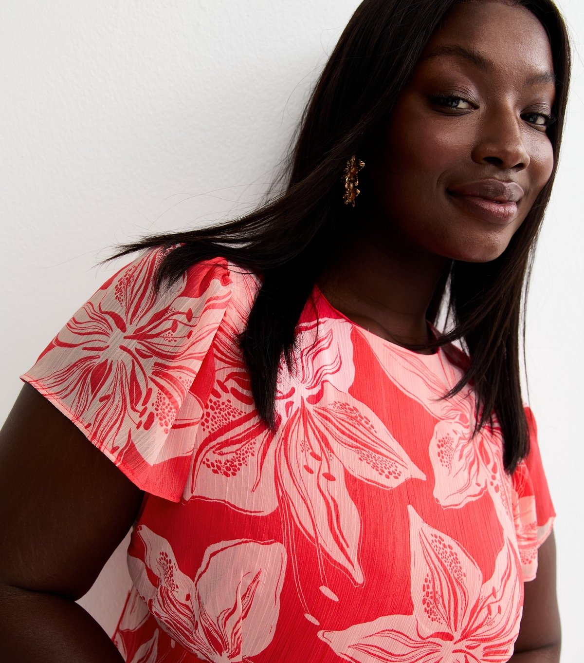 New Look Women's Plus Size Bright Pink Orchid Chiffon Midi Dress Curves New Look - 2