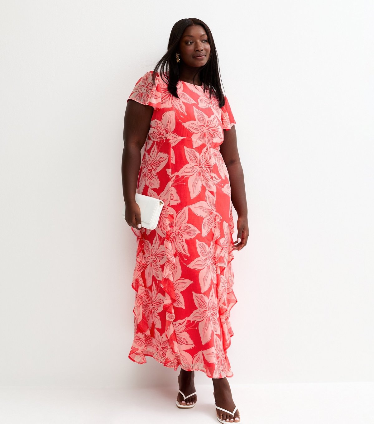 New Look Women's Plus Size Bright Pink Orchid Chiffon Midi Dress Curves New Look - 3