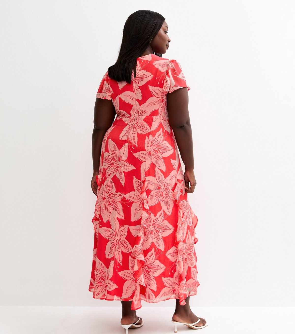 New Look Women's Plus Size Bright Pink Orchid Chiffon Midi Dress Curves New Look - 4