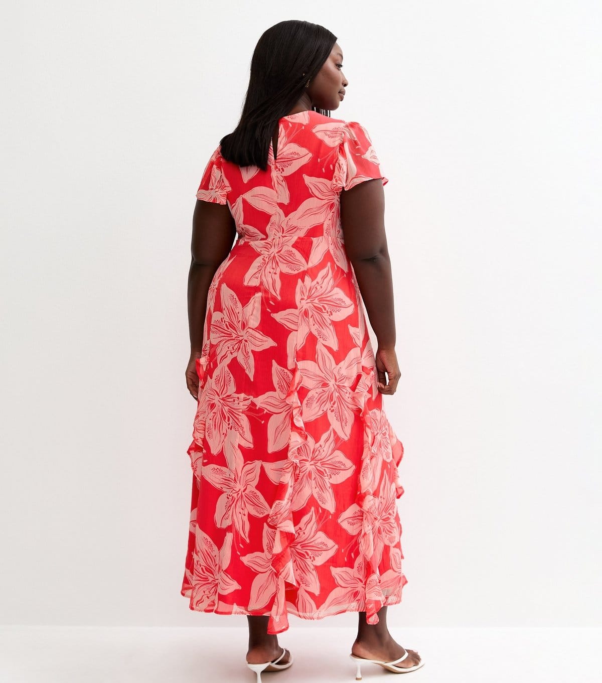 New Look Women's Plus Size Bright Pink Orchid Chiffon Midi Dress Curves New Look - 4