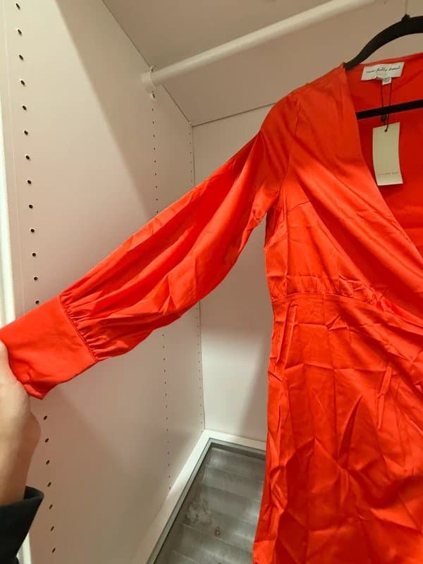 Never Fully Dressed Never fully dressed coral orange silk wrap midi dress