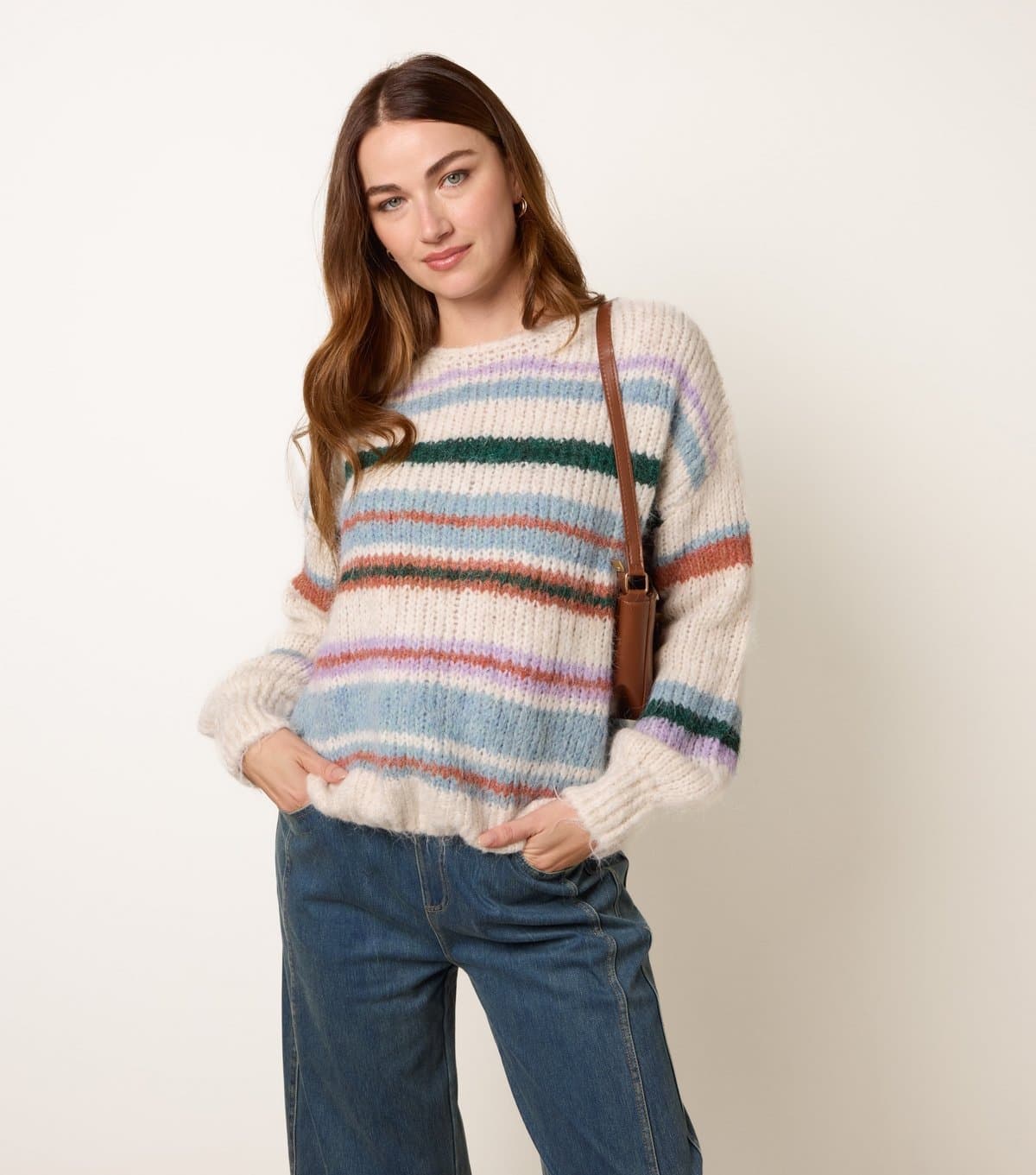 Blue Vanilla Women's Off White Striped Knitted Jumper Blue Vanilla New Look