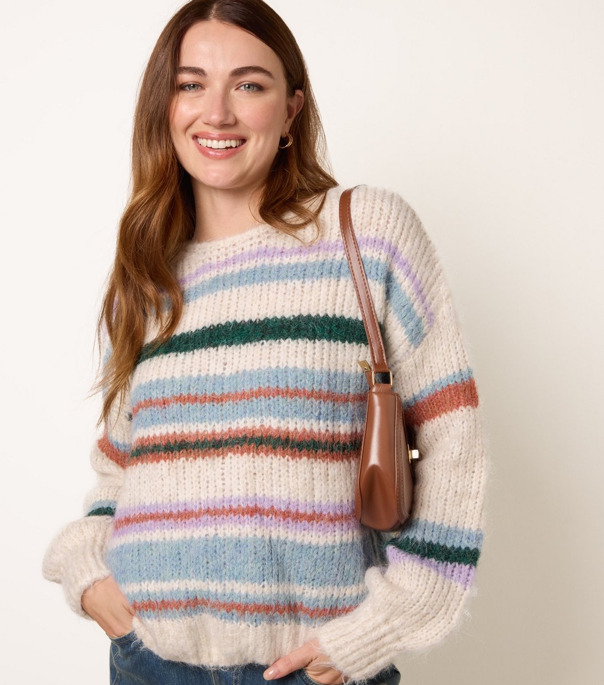 Blue Vanilla Women's Off White Striped Knitted Jumper Blue Vanilla New Look - 3