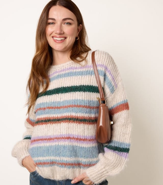 Blue Vanilla Women's Off White Striped Knitted Jumper Blue Vanilla New Look - 3