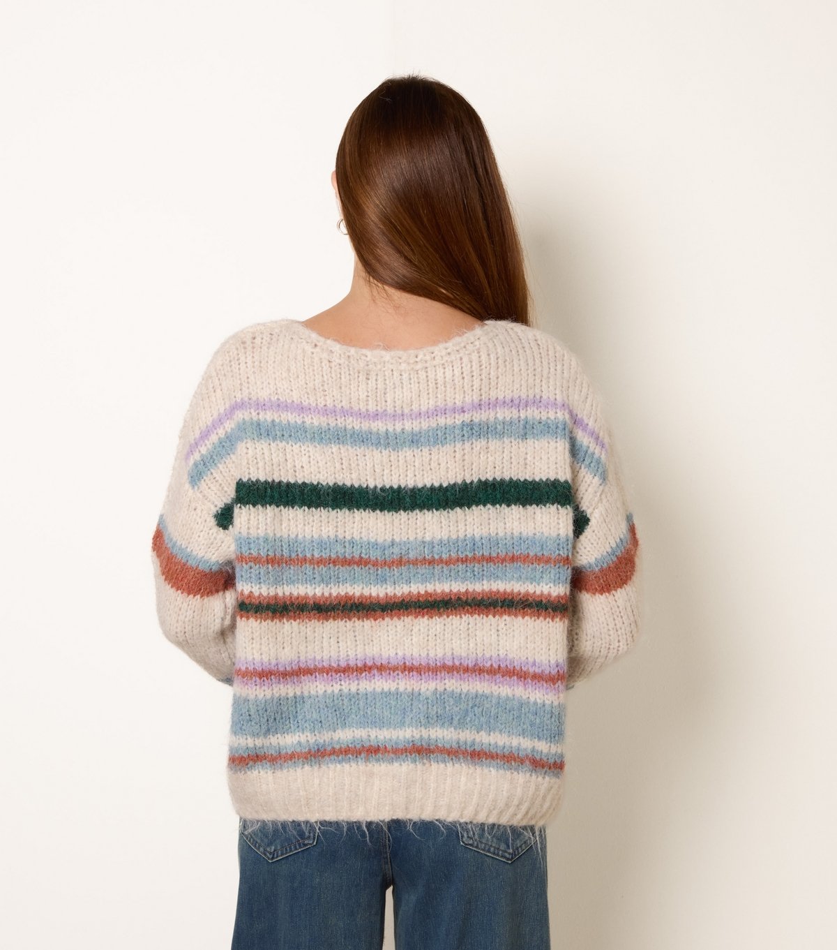 Blue Vanilla Women's Off White Striped Knitted Jumper Blue Vanilla New Look - 4