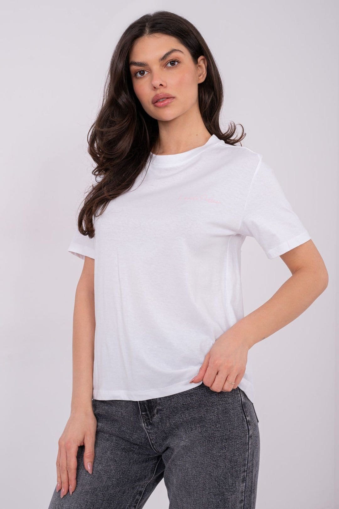 Love Lace White Cotton Casual T-Shirt with Back Print