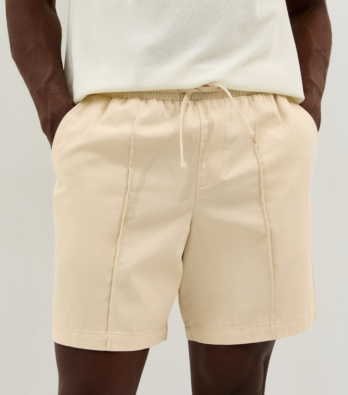 New Look Men's Off White Regular Cotton Pin Tuck Shorts New Look - 3