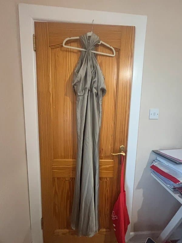 ASOS Asos Bridesmaid satin ruched halter neck maxi dress in sage green