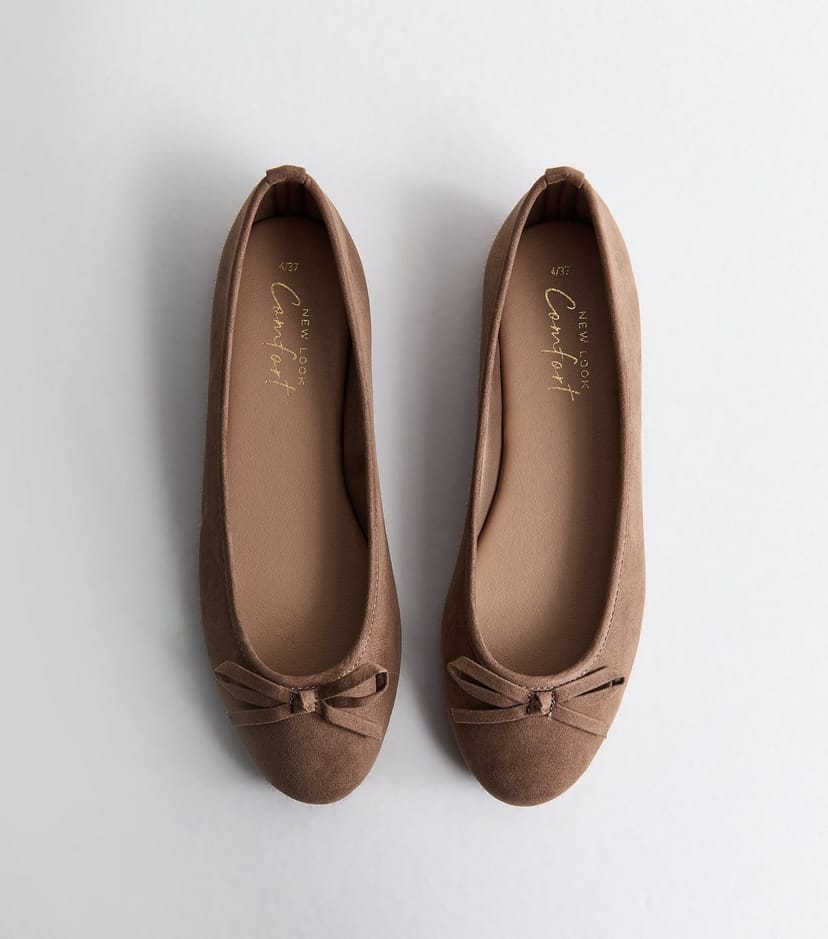 New Look Women's Light Brown Faux Suede Ballet Pumps Vegan New Look - 1