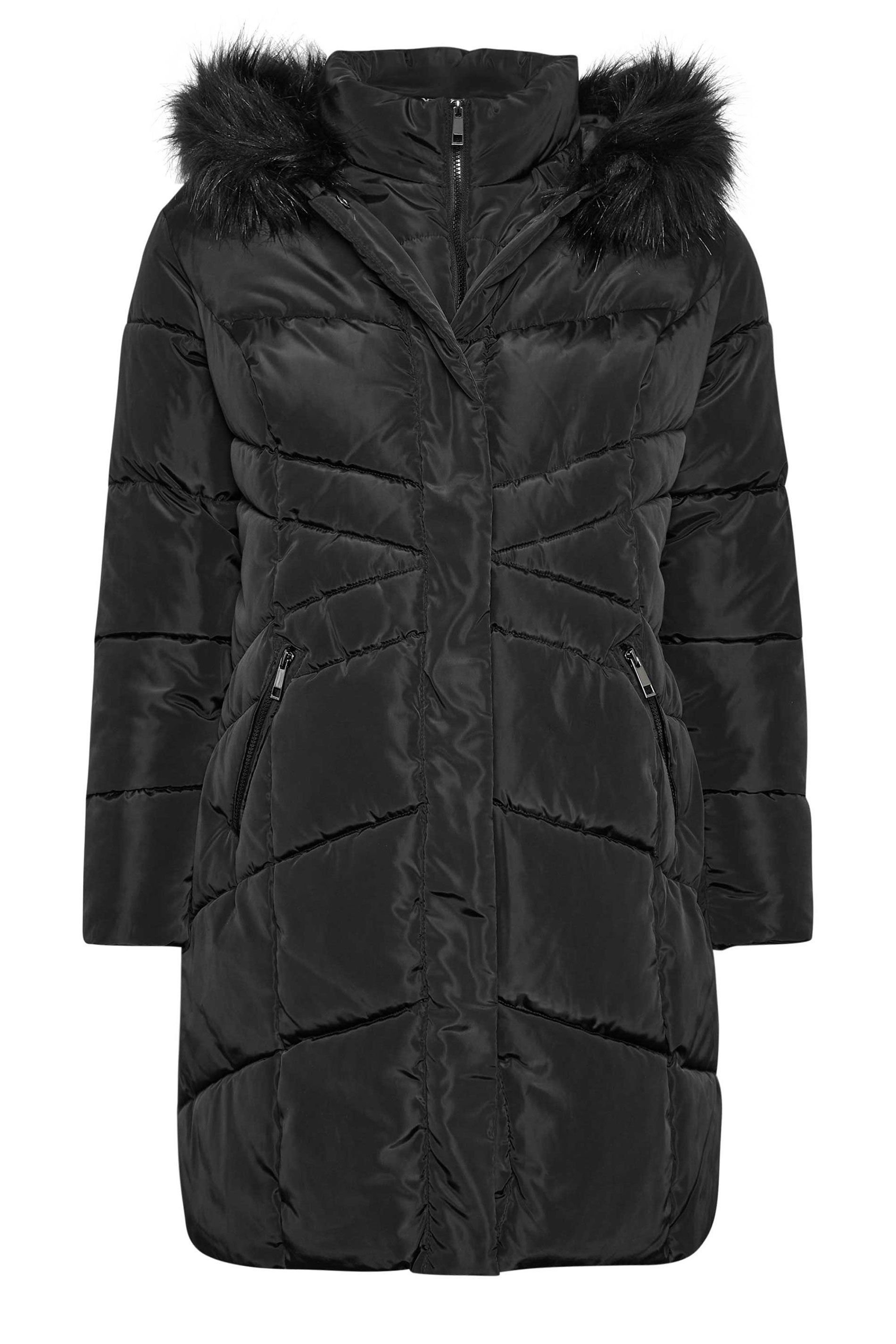 Yours Yours Women's Faux Fur Trim Puffer Coat in Black - 2