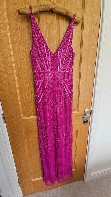 Monsoon Pink Embellished Art Deco Fuschia Maxi Dress