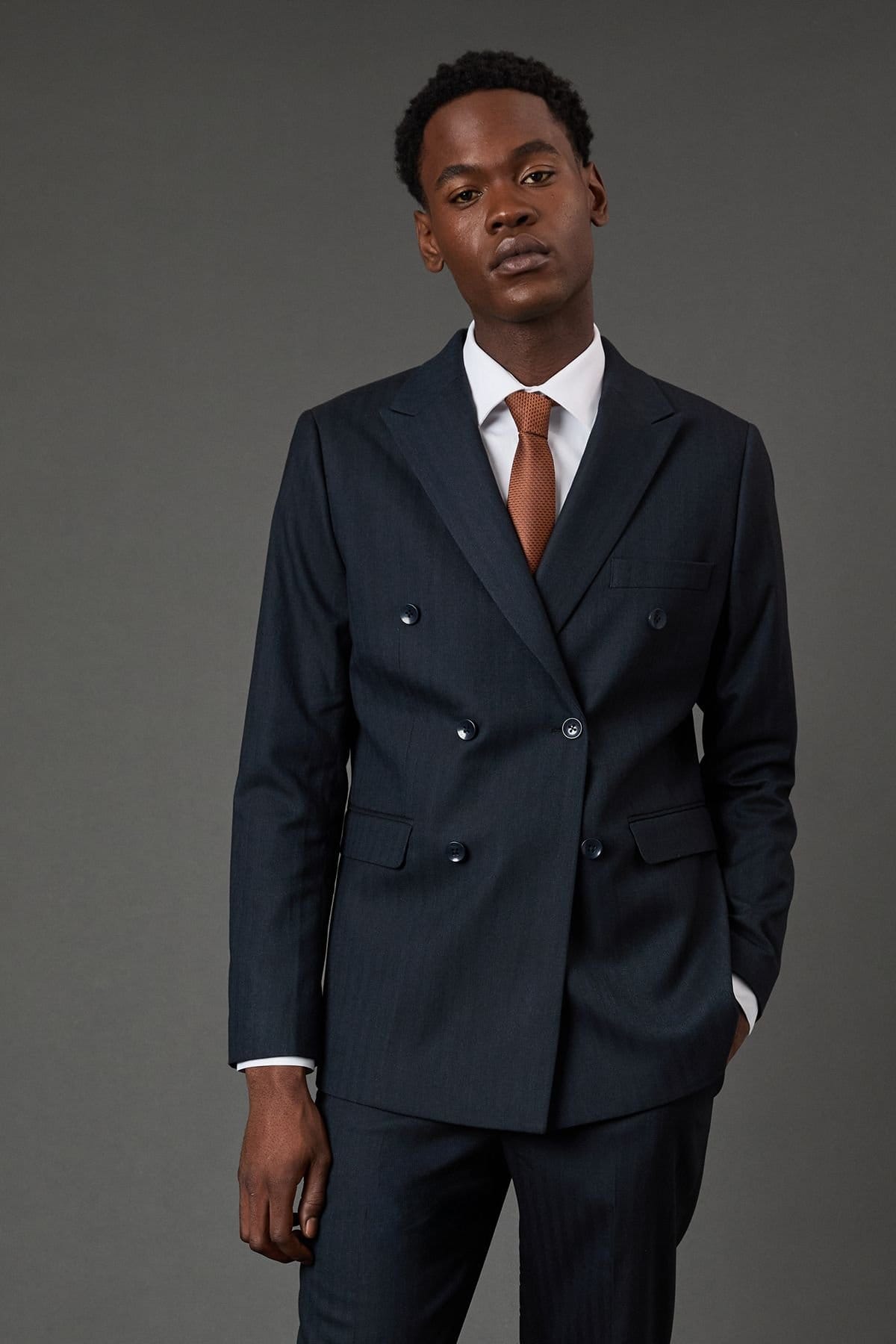 Burton Men's Navy Herringbone Double Breasted Blazer