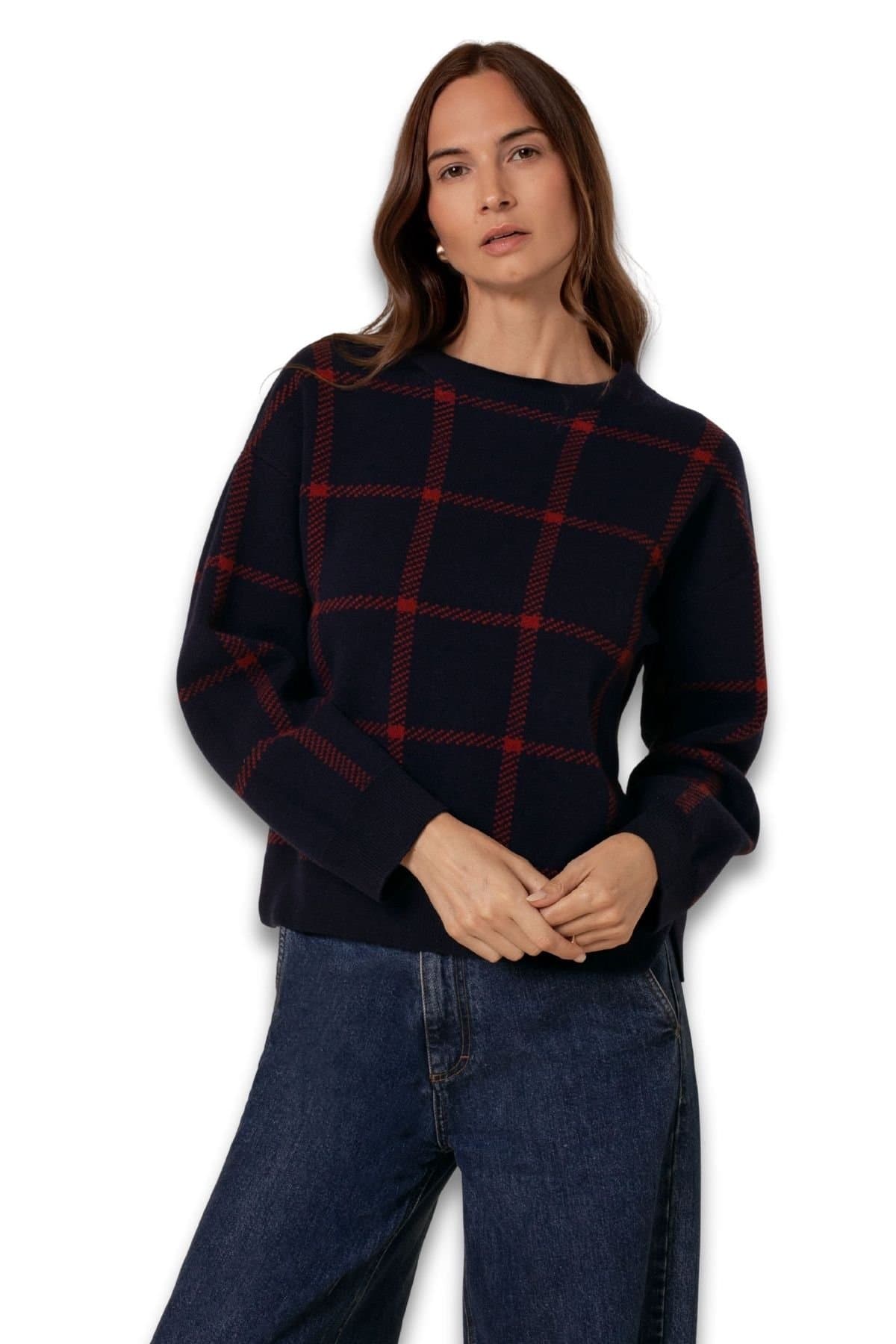 Celtic & Co Celtic & Co Women's Check Jumper in Dark Navy