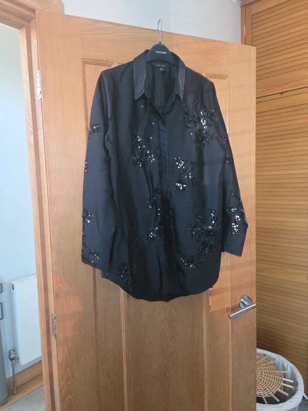 New Look Black Long Sleeve Sparkly Embroidered Shirt