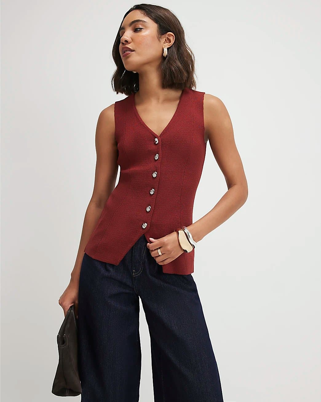 River Island River Island Womens Red Longline Knit Waistcoat