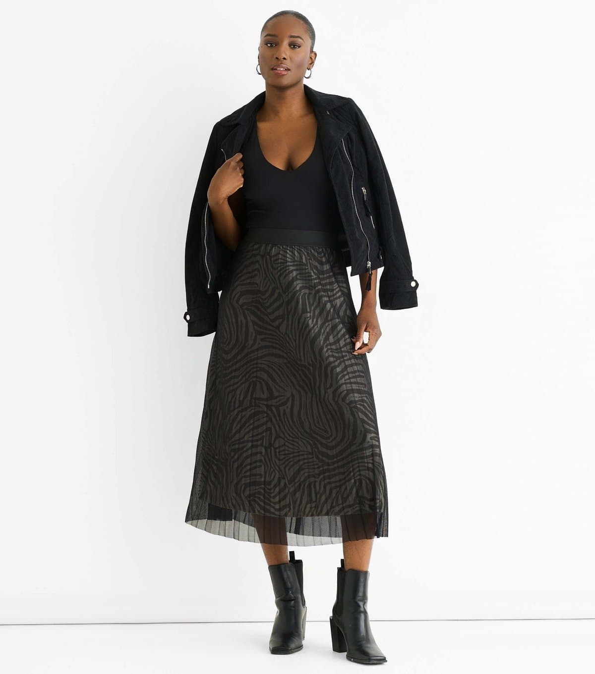 Gini London Women's Black Zebra Print Mesh Pleated Midi Skirt Gini London New Look