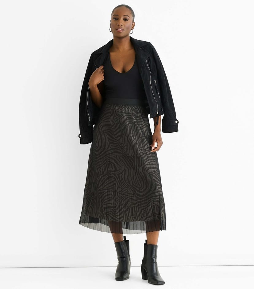 Gini London Women's Black Zebra Print Mesh Pleated Midi Skirt Gini London New Look - 1