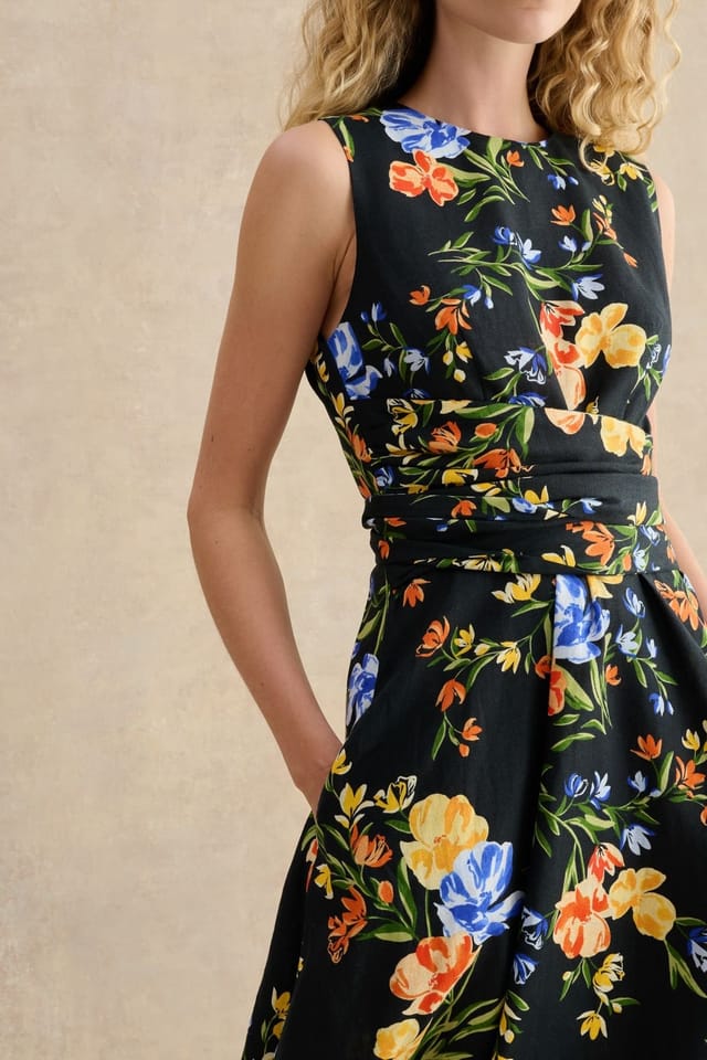 Hobbs London Hobbs London Women's Twitchill Sleeveless Printed Midi Dress in Dark Navy - 3