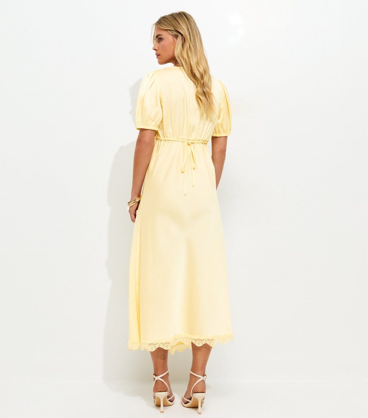 New Look Women's Petite Yellow Lace Trimmed Satin Midi Dress New Look - 4