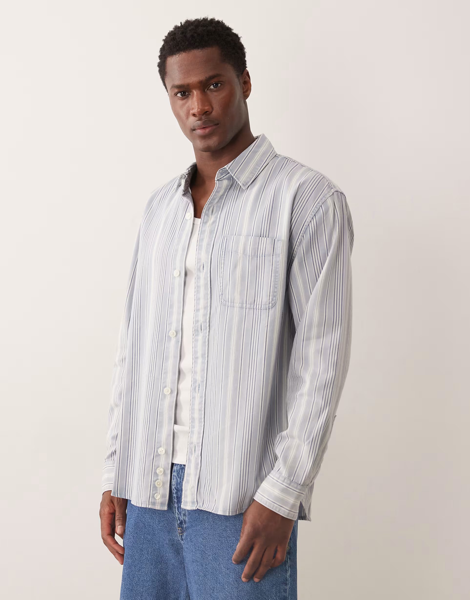 ASOS Abercrombie & Fitch long sleeve shirt in blue stripe - 1