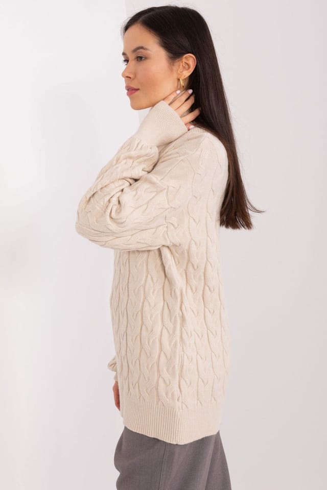 Love Lace Love Lace Women's Plaid Variegated Turtleneck Long Sleeve Sweater in Beige - 2