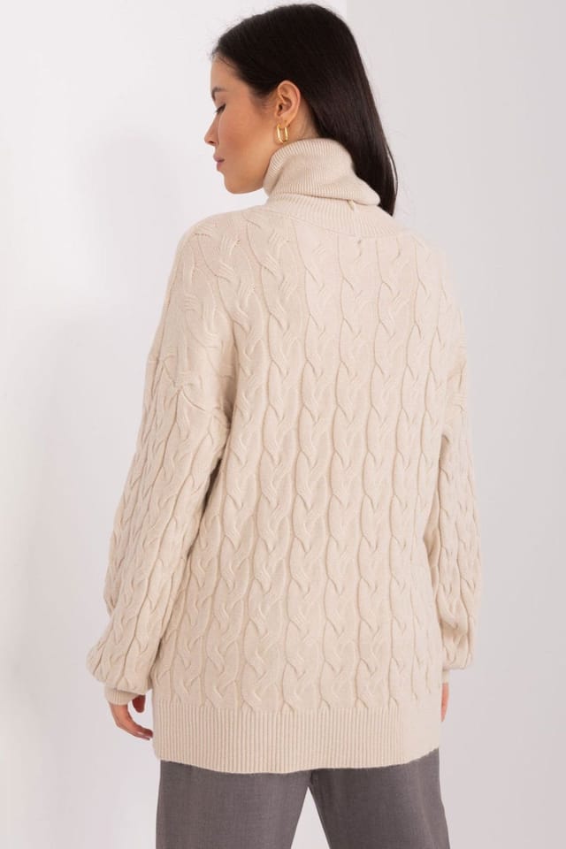 Love Lace Love Lace Women's Plaid Variegated Turtleneck Long Sleeve Sweater in Beige - 3