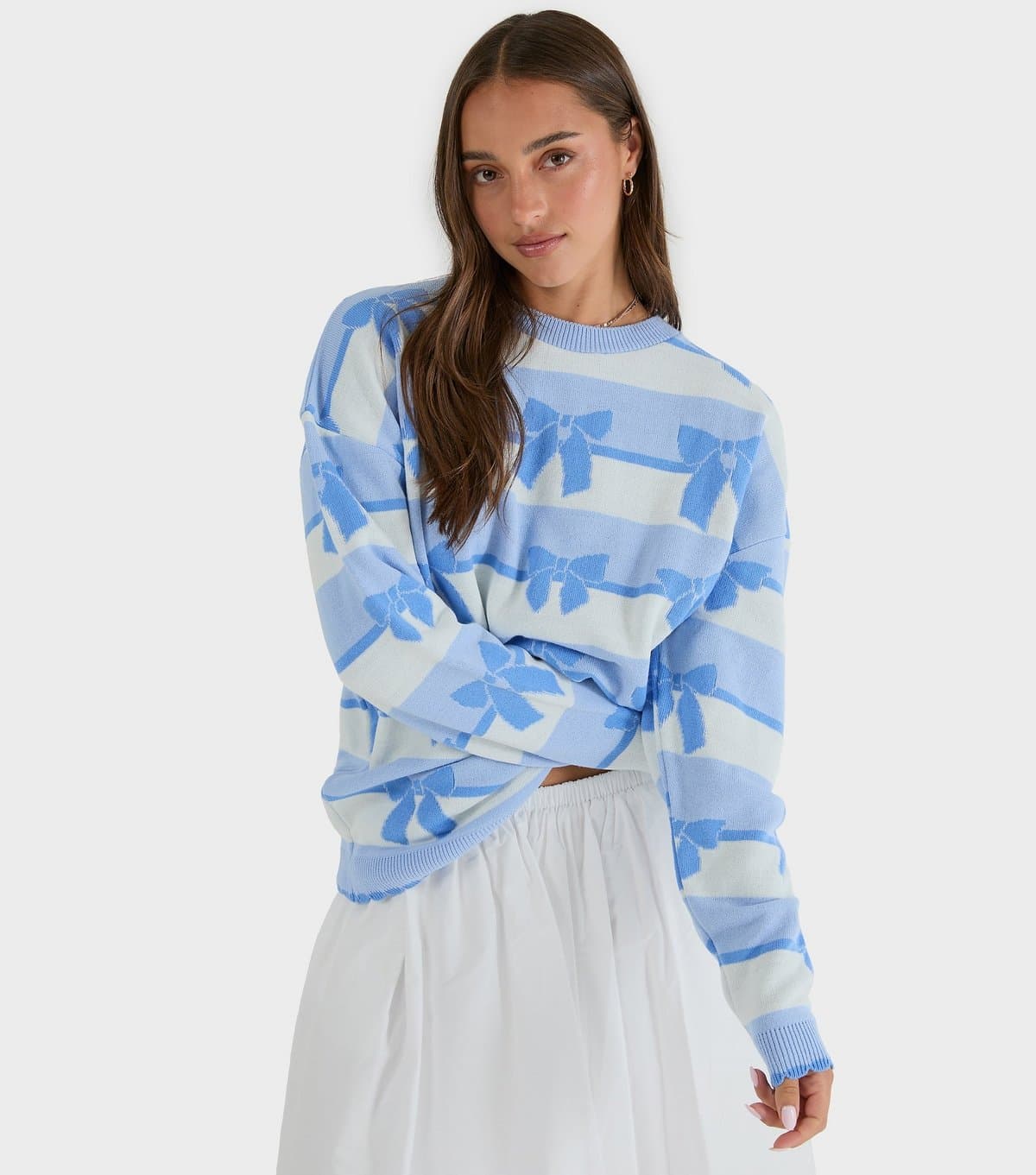 Skinnydip Women's Light Blue Bow Pattern Crew Neck Jumper Skinnydip New Look