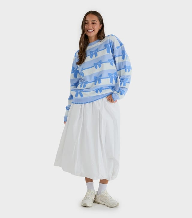 Skinnydip Women's Light Blue Bow Pattern Crew Neck Jumper Skinnydip New Look - 2