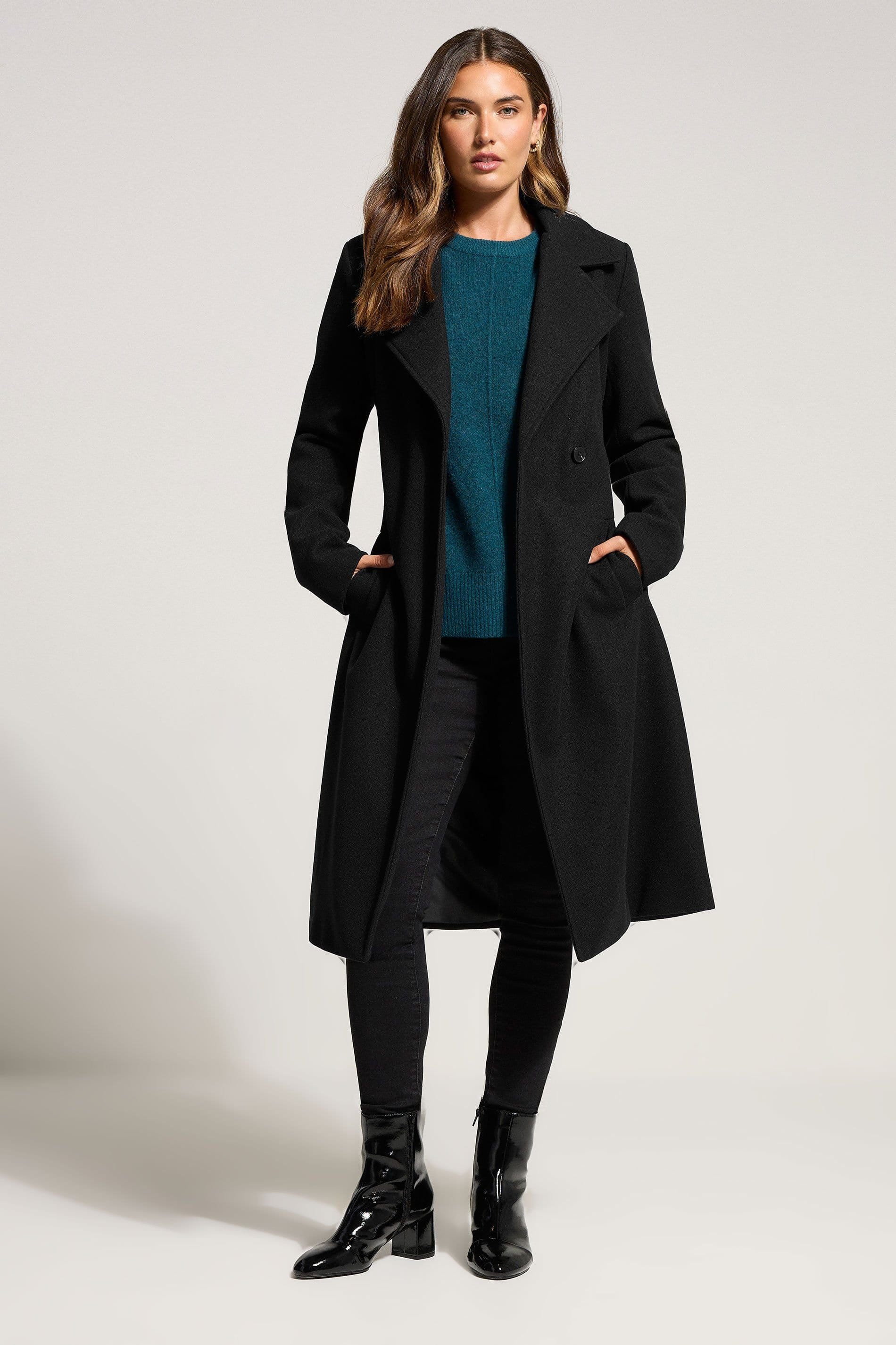 Long Tall Sally Women's Tall Belted Wrap Midi Coat in Black