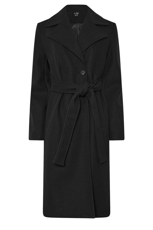 Long Tall Sally Long Tall Sally Women's Tall Belted Wrap Midi Coat in Black - 2