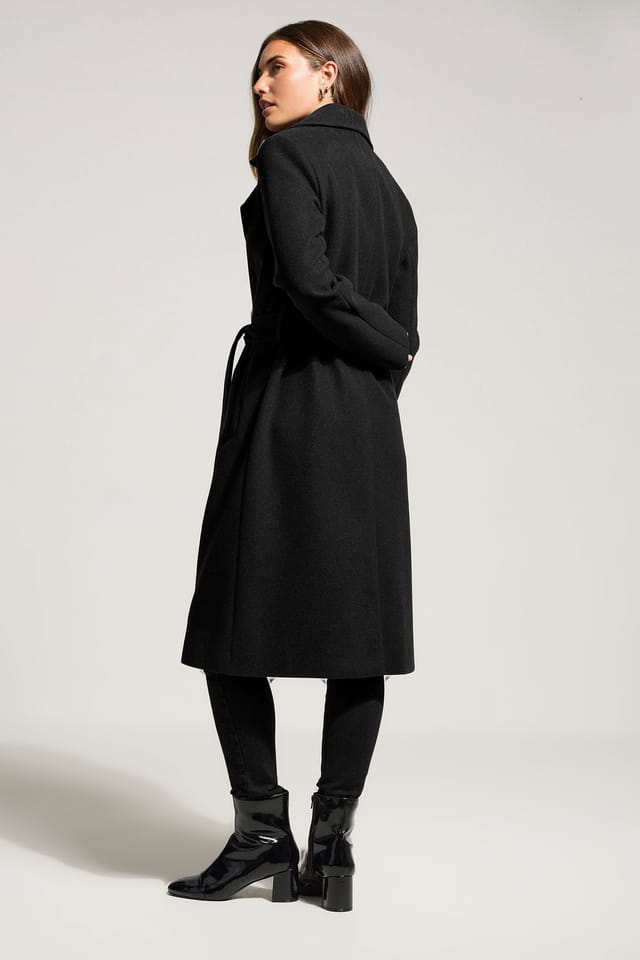 Long Tall Sally Long Tall Sally Women's Tall Belted Wrap Midi Coat in Black - 3