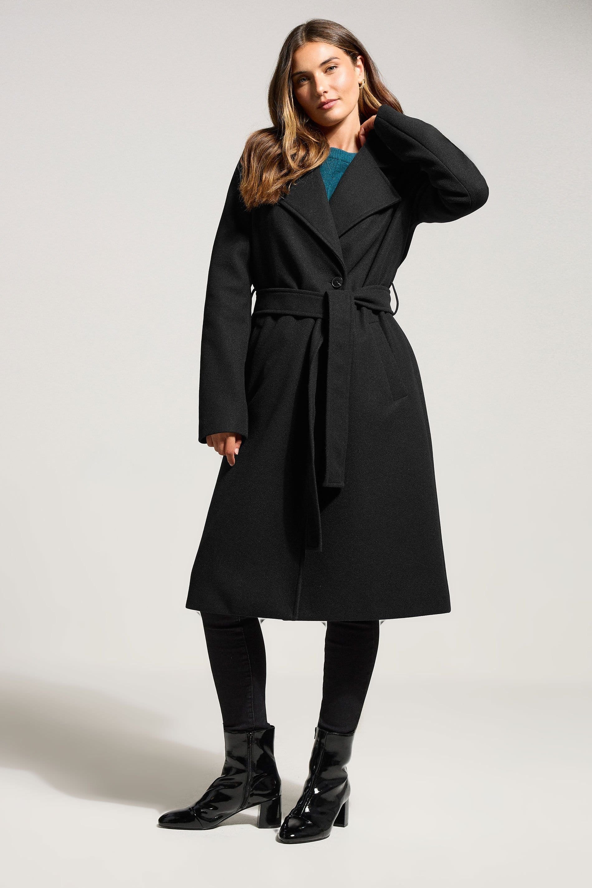Long Tall Sally Long Tall Sally Women's Tall Belted Wrap Midi Coat in Black - 4
