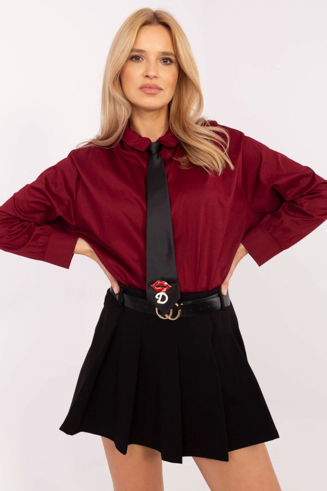 Love Lace Love Lace Women's Casual Long Sleeve Shirt Removable Tie Brooch in Red