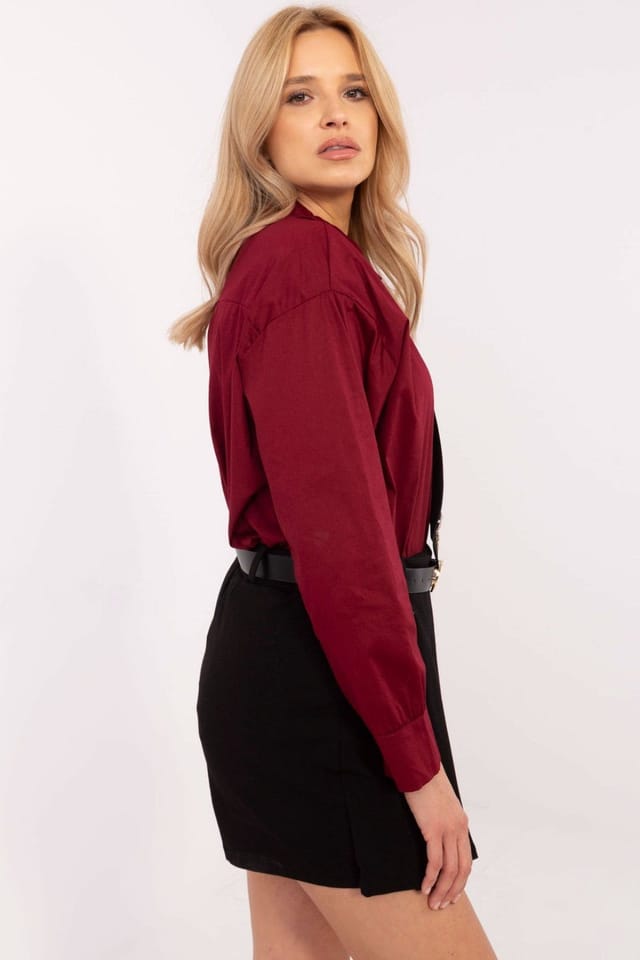 Love Lace Love Lace Women's Casual Long Sleeve Shirt Removable Tie Brooch in Red - 2