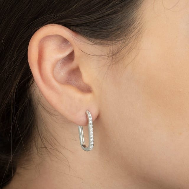 Gold Trip Gold Trip Women's Large Crystal U Hoop Earrings in Silver - 2