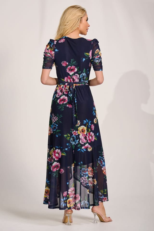 Jolie Moi Jolie Moi Women's Ruched Sleeve Mesh Maxi Dress - 2