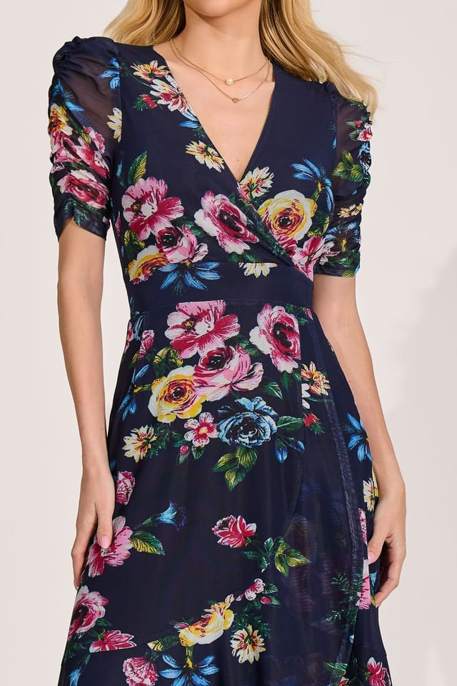 Jolie Moi Jolie Moi Women's Ruched Sleeve Mesh Maxi Dress - 3