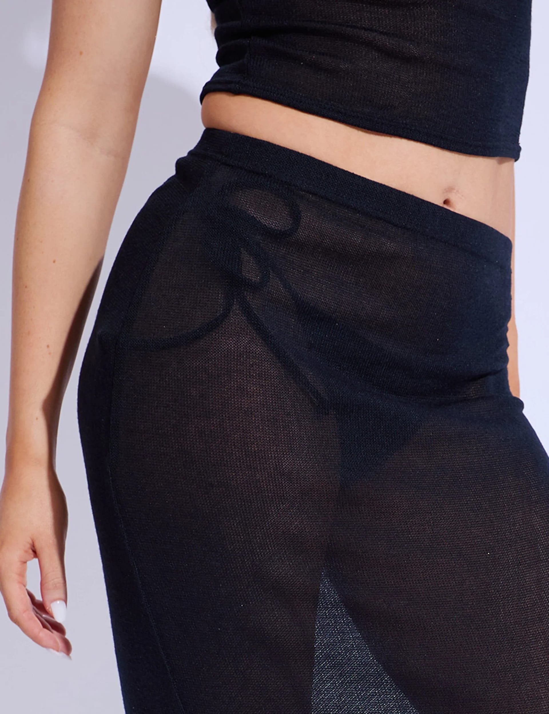 Public Desire Fine Knit Maxi Skirt Co-ord Black - 4