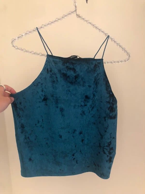 New Look blue crushed velvet strappy top