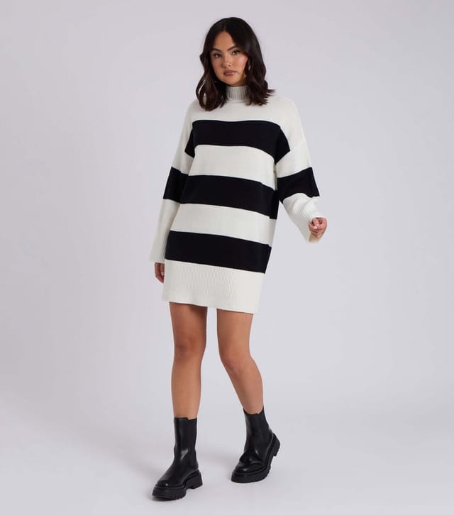 Urban Bliss Women's Cream Striped Knit Mini Dress Urban Bliss New Look - 2