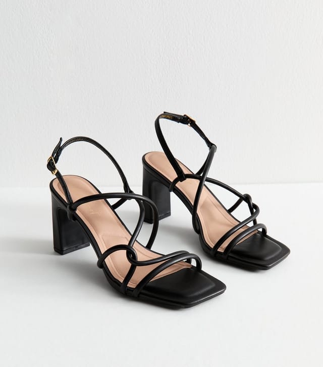 New Look Women's Black Faux Leather Block Heel Sandals Vegan New Look - 2
