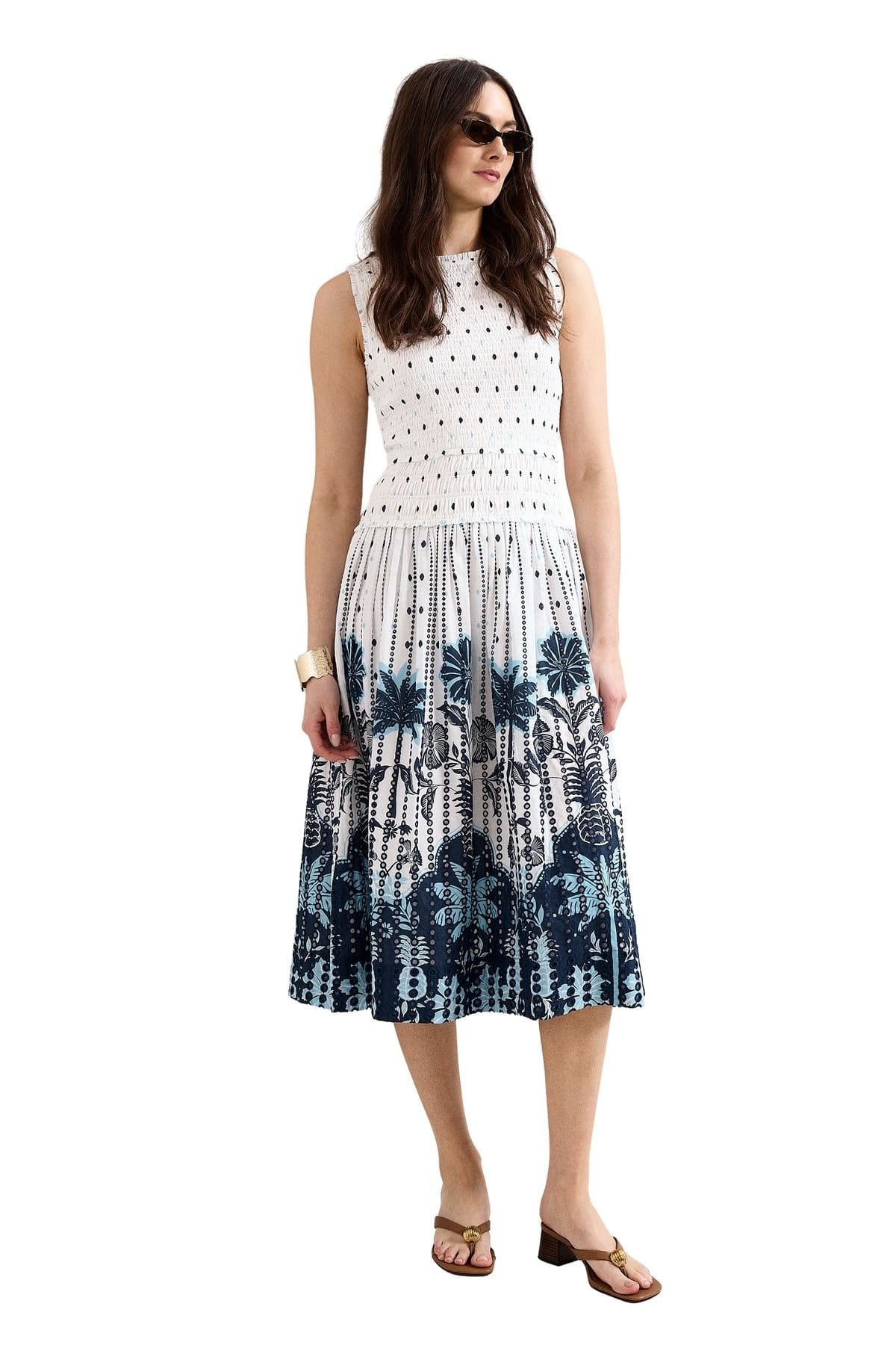 Phase Eight White Tropical Print Petite Midi Dress