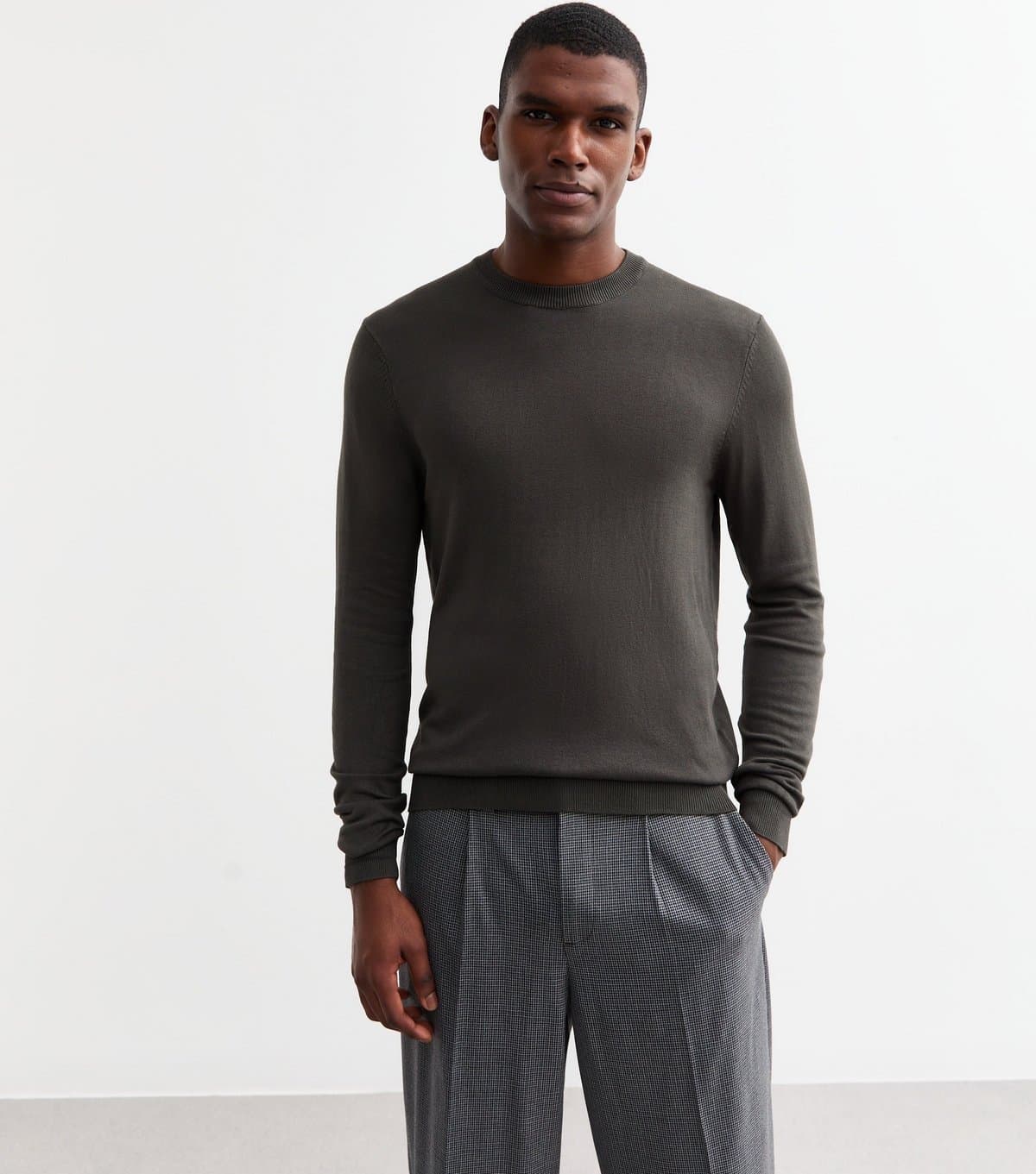 New Look New Look Men's Grey Slim Fine Knit Crew Neck Jumper